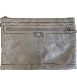 Balenciaga Gray / Silver Large Zippered Clutch w/ Unbranded Crossbody Chain +COA